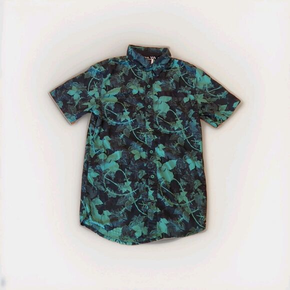 Adidas Skateboarding Button Up Shirt Mens Small Green Poison Ivy Leaves - Picture 1 of 8